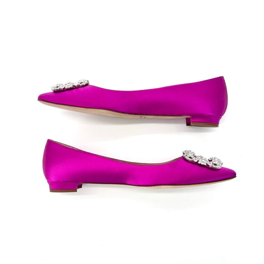 New Manolo Blahnik Hangisi Flat Fuchsia Crystal Embellished Pointed Toe Shoes 39 - Picture 4 of 12